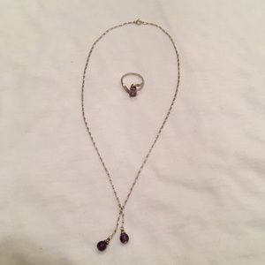 Amethyst and silver necklace and ring